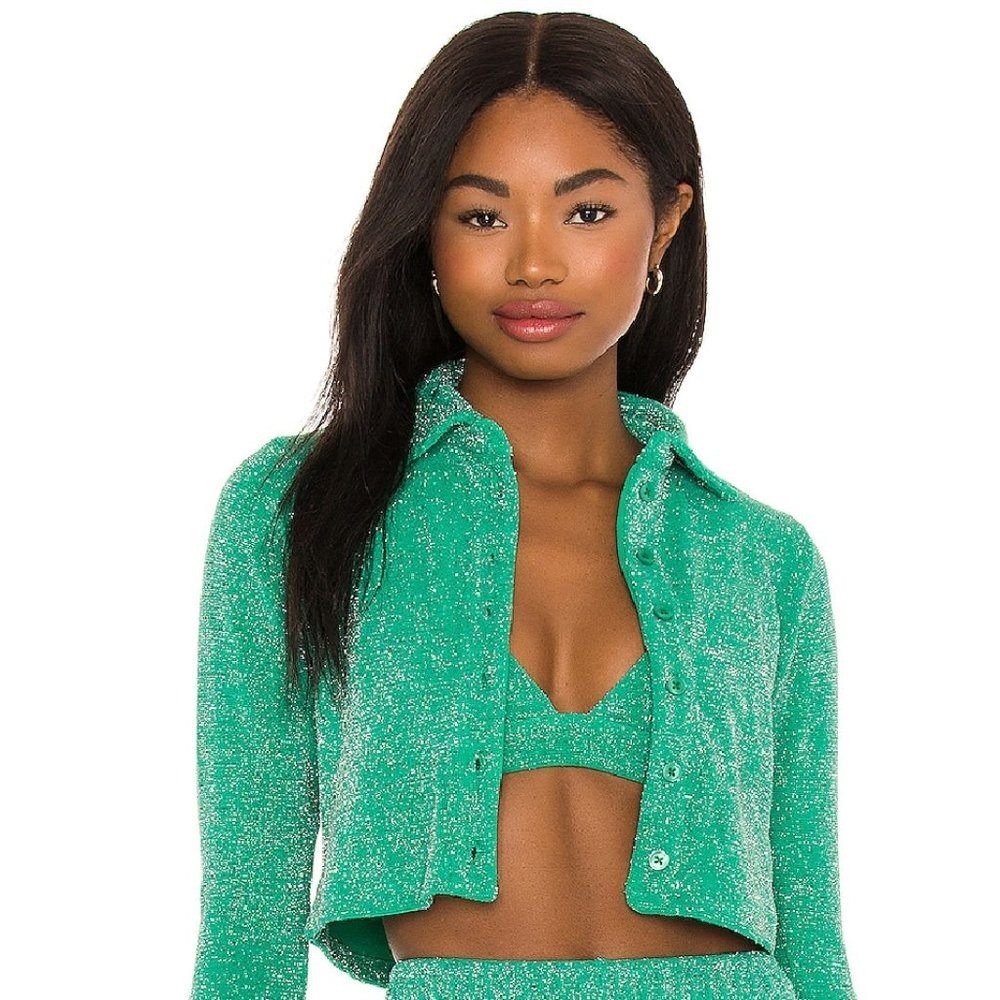 Frankie's Bikinis‎ Women's Josephine Terry Lurex Button Down Top Size Small NWT